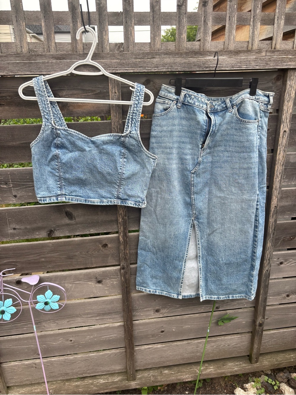 Reitmans Light Blue Denim Two-Piece Set - Crop Top & Straight Midi Skirt